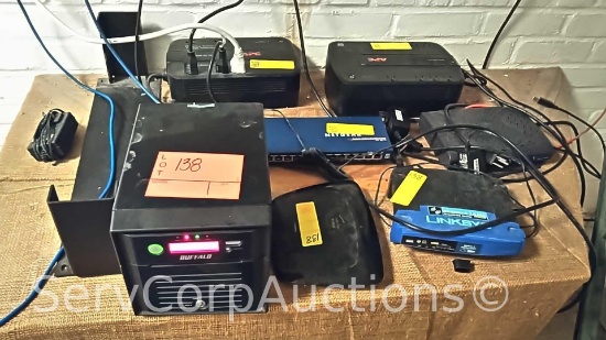 Lot of Various Battery Backups, Routers, 16-Port Hub Buffalo Server