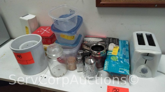 Lot of Salt/Pepper Shaker, Coffee Filters, Rival Toaster, Air Freshener