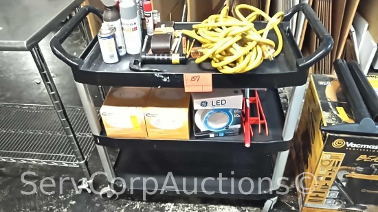 32" Utility Cart with Spray Paint, WD-40, Sand Paper, Extension Cord, Paint Supplies, Recessed