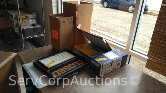 Lot of Various Lables, Specialty Tape, Closed/Business Hour Sign