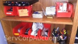 Lot on 2 Shelves of Scissors, Binder Clips, Rolodex Cards, Markers, Pens, Mailing Seals