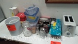 Lot of Salt/Pepper Shaker, Coffee Filters, Rival Toaster, Air Freshener