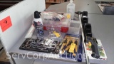 Lot of Screws, Tape Dispensers, Snap Ring Pliers, First Aid Kit, Digital Thermometer, Box Cutter