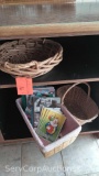 Lot of Various Wicker Baskets with Kids Books, Coloring Books