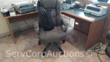 Desk with Desk Top Items, Waste Basket, Office Chair & Desk Lamp