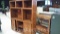 Lot of Glass Display Case, Wood Shelving Unit, Round Table