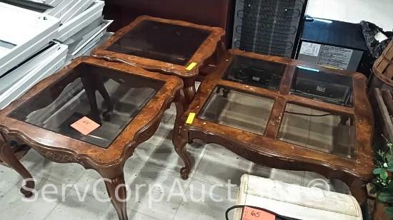 Lot of 2 Glass Top End Tables & 3 Coffee Tables