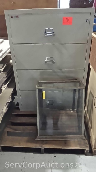 Fire Proof 4-Drawer Lateral File Cabinet & Small Glass Display Case