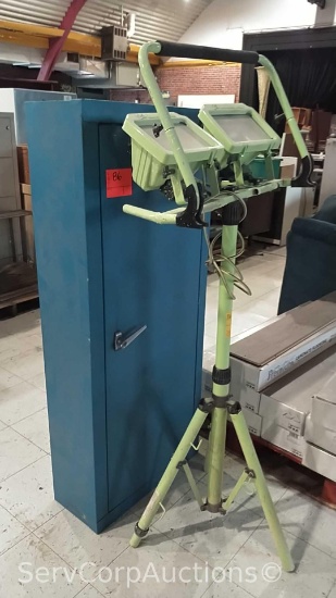 Lot of Tripod Flood Work Light & Metal Box Cabinet