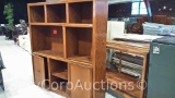 Lot of Glass Display Case, Wood Shelving Unit, Round Table