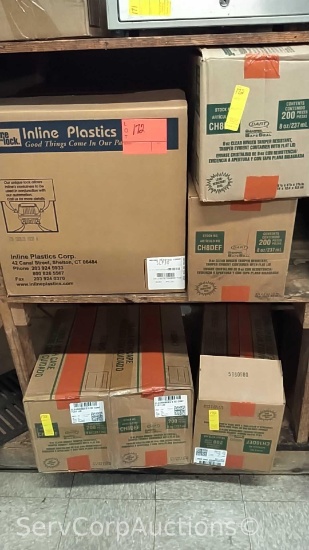 Lot of In-Line Plastic Containers, Clear Hinged 3-Oz & 16-Oz Containers
