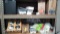 Lot on 2 Shelves of Various Plastic Spoons/Knives Utensils, Portion Cups, 1-Gallon Beverage Bags,