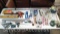 Lot on Shelf of Various Levels, T-Squares, Tape, Clamps, Hitch Locks, Marina Horns, Sandpaper, Rags,
