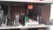 Lot on Shelf of Cordless Landline Phone, Monitor, Keyboard, PC Speakers, DVD Player, Router