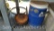 Lot on Shelf of Igloo Water Cooler, Umbrella Base, Texsport 4-Quart Cast-iron Pot, Burner