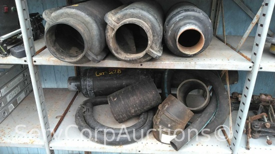 Lot on 2 Shelves of Various Boat Mufflers, Pipes