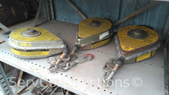 Lot on Shelf of 3 Dyna Lock 50-Ft Self Retracting Lanyards, Needs Recertification
