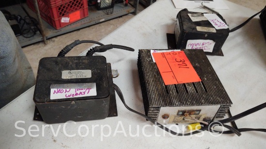 Lot on Shelf of Micronta 12-Volt Regulated Power Supply & 2 France Neon Transformers