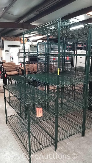 Lot of Poly-Green 36"x14"x34" & 48"x24"x74" Wire Shelving Units