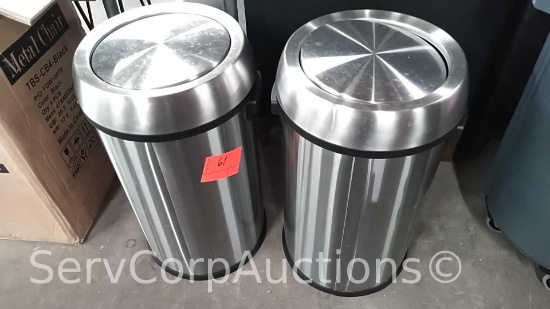 Lot of 2 Alpine Stainless Flip Top Trash Receptacles
