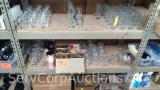Lot on 3 Shelves of Various Beer, Shot, Pub Glasses, Beer Mugs, Plastic Hurricane Glasses