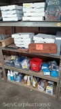 Lot on 3 Shelves of Solid Wood Bingo Game, Banners, Shelf, 12