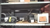 Lot on Shelf of American DJ Gobo Scope Light, Various Music CD's, HID Conversion Lamps, LeFlector