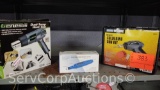Lot on Shelf of Genesis Dual Temp Electric Heat Gun, Chicago Electric Soldering Gun, Cordless or