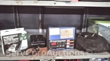 Lot on Shelf of Cartman Booster Cables, Schumacher Speed Charger, Schumacher A/C-D/C Converter,
