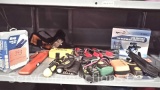 Lot on Shelf of Various Tools of Kreg Pocket Hole Jig, DeWalt Screw Tips, Pittsburgh Screw Tips,