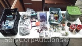 Lot on Shelf of Various Nuts, Bolts, Screws, Fasteners, Hinges, Nails