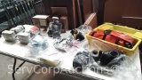 Lot on Shelf of MSA Air Tank, Resuscitator Kit & Various Respirators: 2 Tekk Full Face, 2 Stronk