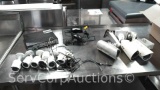 Lot on Shelf of Various CCTV Cameras with V-Max Flex 8-Channel DVR Unknown Brand (Seller: City of