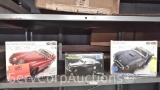 Lot on Shelf of Vintage Jaguar XK120 Roadster Plastic Model Kit, Vintage 1962 Rolls Royce Silver