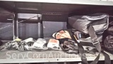 Lot on Shelf of Various Shoulder Immobilizer & Waist Straps, Oxygen Bag & Blood Pressure Tester