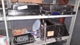 Lot on 2 Shelves of Realistic Stereo Mixer, Bose 901 Series Active Equalizer, Audio Active Drum