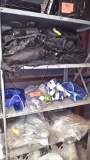 Lot on 3 Shelves of Various Medical Back Braces, Transport Slings, Floatation Therapy Mattress