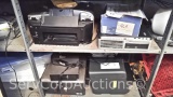Lot on 2 Shelves of Various Printers, PC's, G-Force Graphics Card
