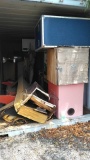 Lot of Items in Shipping Container: Video Games, Halloween Props, Lighted Arch, Trunk, etc.
