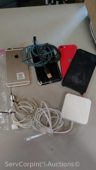 Lot of 3 Various Apple Phones and Various Chargers (May be locked, password protected &/or have