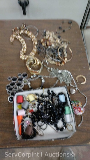 Lot of Various Costume Jewelry of Necklaces, Earrings, Bracelets and Sewing Thread