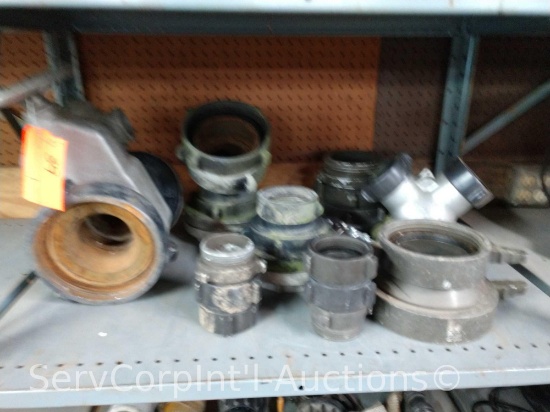 Lot on Shelf of Various High Pressure Hose Connectors, Shut Off Valve