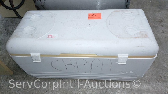 Lot of Large White Igloo Ice Chest with Contents of Craftsman Battery Charger, Milwaukee Battery