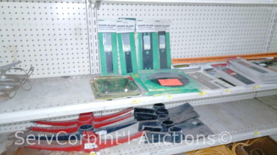 Lot Of Various Edger Blades, Brush Blades, Bow Saw Replacement Blades, Pickaxe Heads, Chisel Pick
