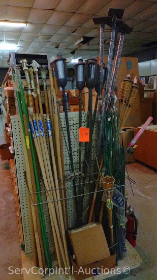 Lot Of Various Replacement Handles, Bamboo Stakes, Tiki Torches