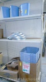 Lot Of Utility Caddy Sets, Galvanized Trash Can Lids, Newspaper Bundler Recycling Organizer