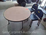 Lot of Round 4' Child's Table with 4 Blue Chairs (Located at 21490 Koop Dr, Mandeville, LA - Removal