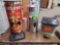Lot on Shelf of Bunn Split Dispenser, Luzianne 5-Gallon Tea Urn, Counter Top Juice Dispenser