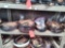 Lot on Shelf of Approximately 65 Belts & a Bag of Various Buckles: Alligator, Ostrich, Bison,