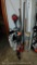 Lot of Axes, Golf Clubs, Fire Extinguishers, Craftsman Weed Trimmer, Replacement Handle, Pry Bars